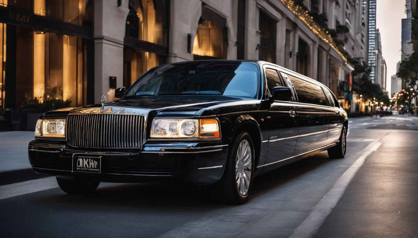 black limousine driving down city street offering convention limo service
