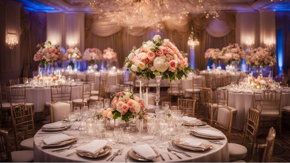 A wedding reception with beautifully decorated table.