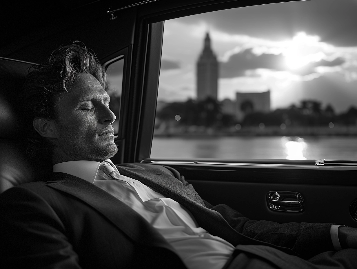businessman relaxing while enjoying the benefits of using corporate limousine service