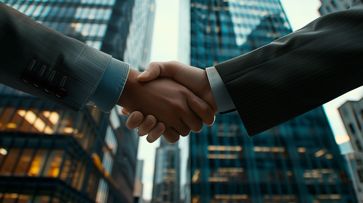 two executives shaking hands after setting up a corporate account