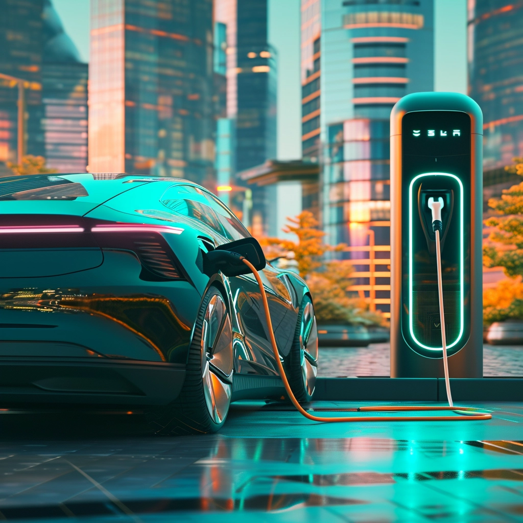 charging an electric limo for eco-friendly corporate limousine services